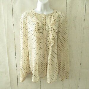 Ann Taylor LOFT Top L Ivory Star Print Ruffle Sheer Long Sleeve Boho Peasant